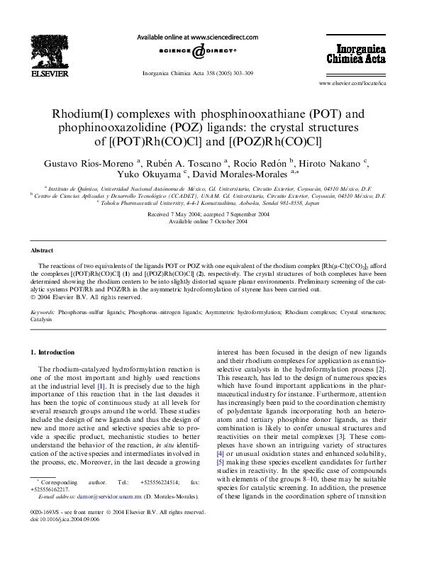 (PDF) Rhodium(I) complexes with phosphinooxathiane (POT) and ...