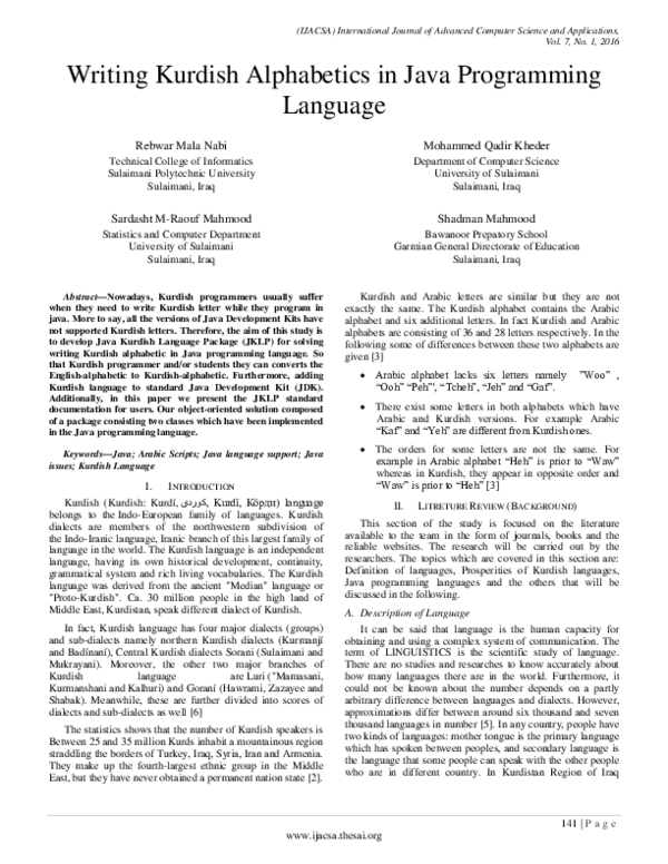 (PDF) Writing Kurdish Alphabetics in Java Programming Language