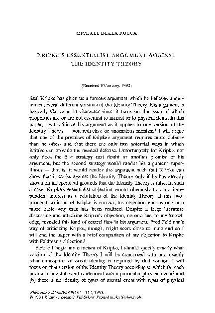 (PDF) Kripke's essentialist argument against the identity theory