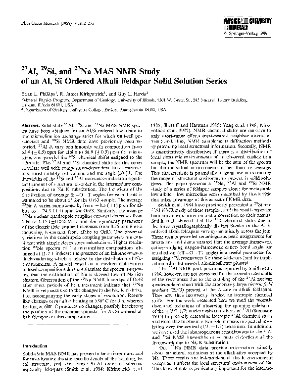 (PDF) 27 Al, 29 Si, and 23 Na MAS NMR study of an Al, Si ordered alkali ...
