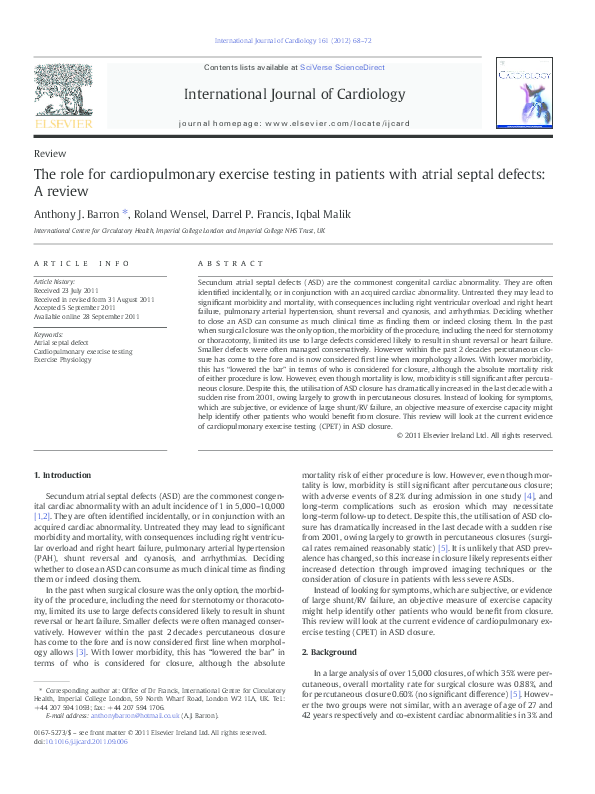 (PDF) The role for cardiopulmonary exercise testing in patients with ...