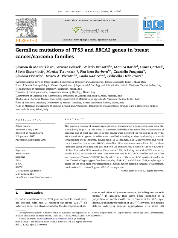 (PDF) Germline mutations of TP53 and BRCA2 genes in breast cancer ...
