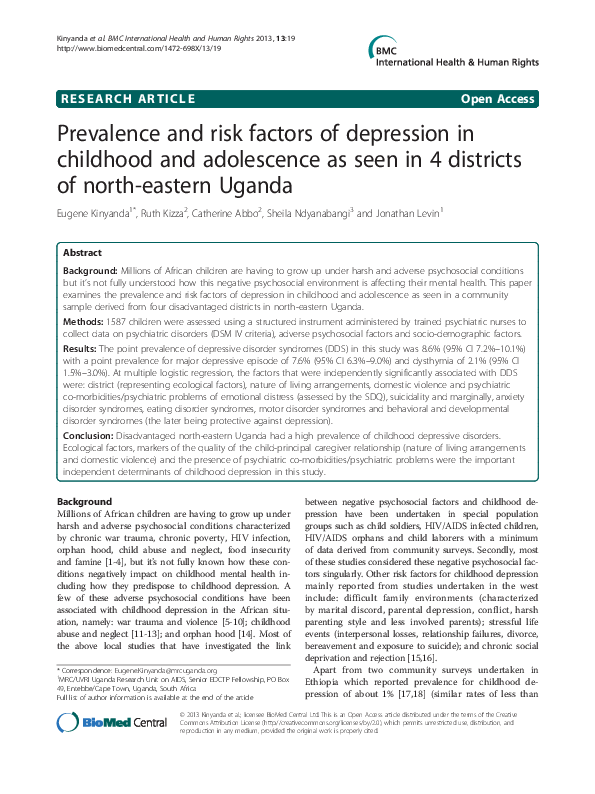 (PDF) Prevalence and risk factors of depression in childhood and ...