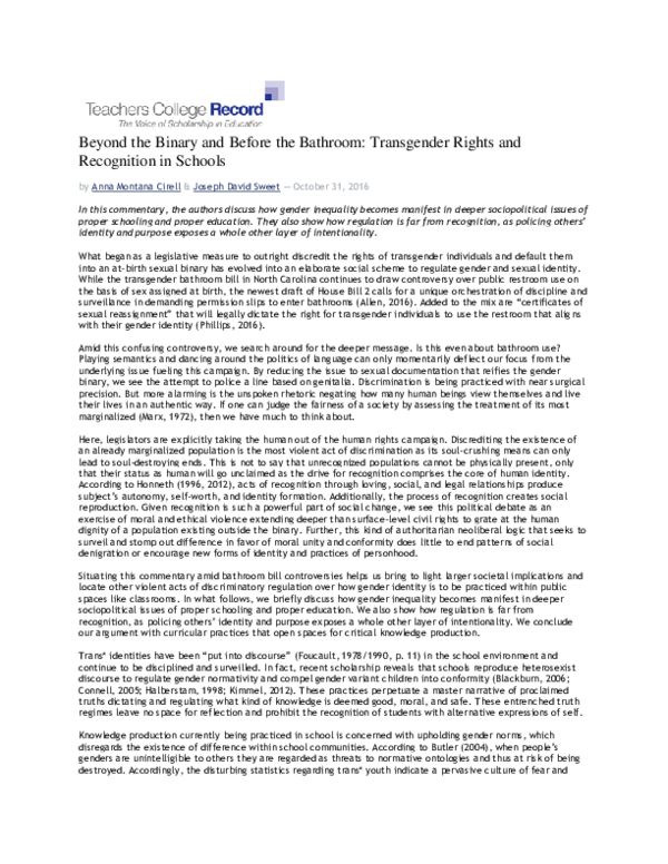 (PDF) Beyond the Binary and Before the Bathroom: Transgender Rights and ...