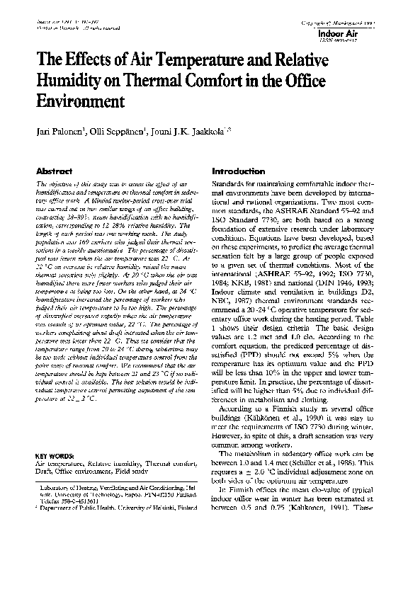 (PDF) The Effects Of Air Temperature And Relative Humidity On Thermal ...