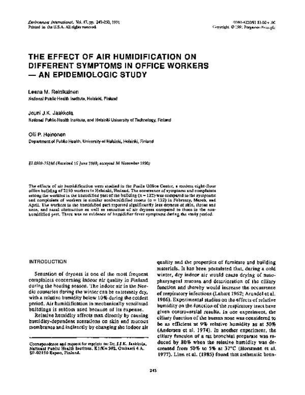 (PDF) The effect of air humidification on different symptoms in office ...