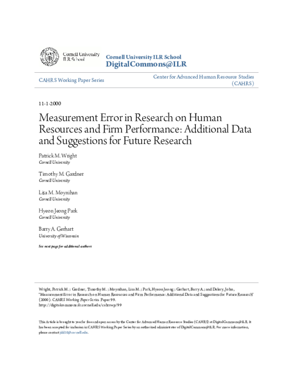 (PDF) MEASUREMENT ERROR IN RESEARCH ON HUMAN RESOURCES and FIRM ...