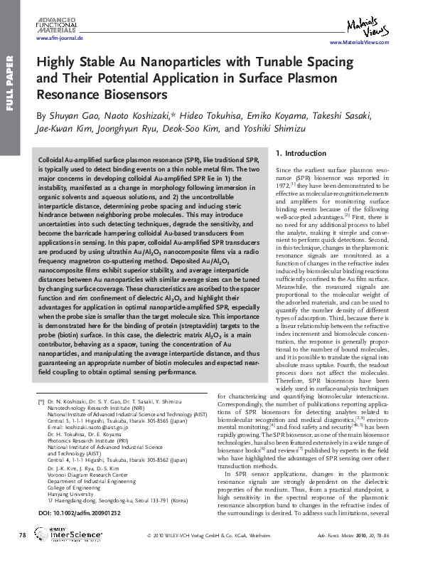(PDF) Highly Stable Au Nanoparticles with Tunable Spacing and Their ...