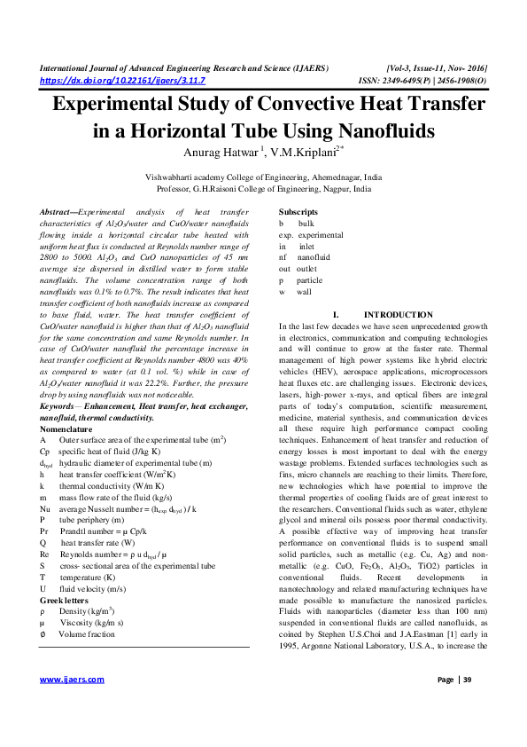 (PDF) Experimental Study of Convective Heat Transfer in a Horizontal ...