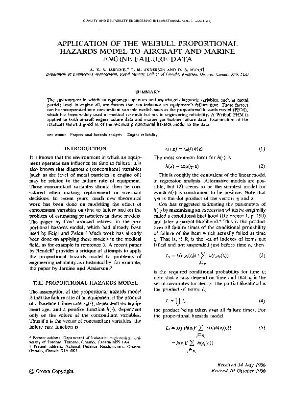 (PDF) Application of the weibull proportional hazards model to aircraft ...