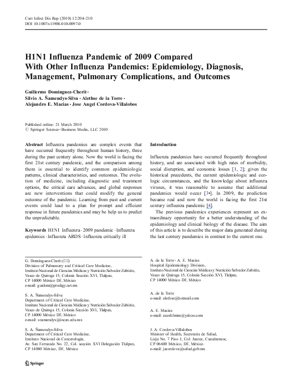 (PDF) H1N1 Influenza Pandemic of 2009 Compared With Other Influenza ...