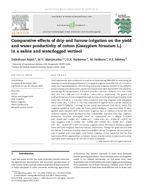 (PDF) Comparative effects of drip and furrow irrigation on the yield ...