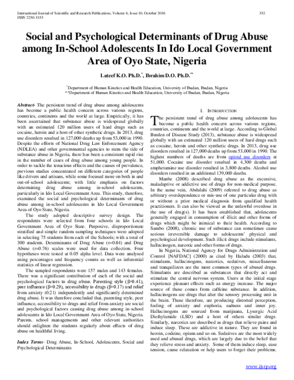 (PDF) Social and Psychological Determinants of Drug Abuse among In ...