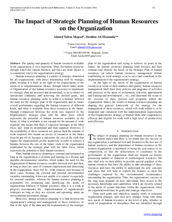 (PDF) The Impact of Strategic Planning of Human Resources on the ...