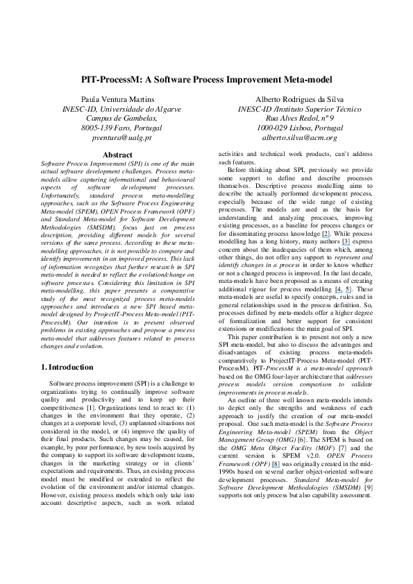 (PDF) PIT-ProcessM: A Software Process Improvement Meta-Model