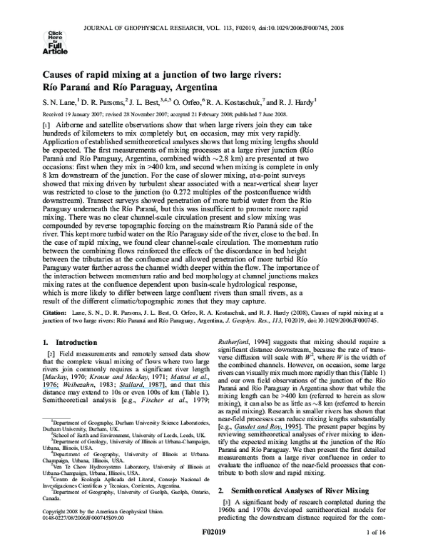 (PDF) Flow structure and mixing at the confluence of unequal density ...