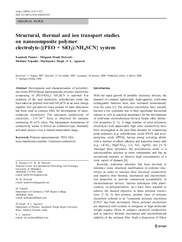 (PDF) Structural, thermal and ion transport studies on nanocomposite ...
