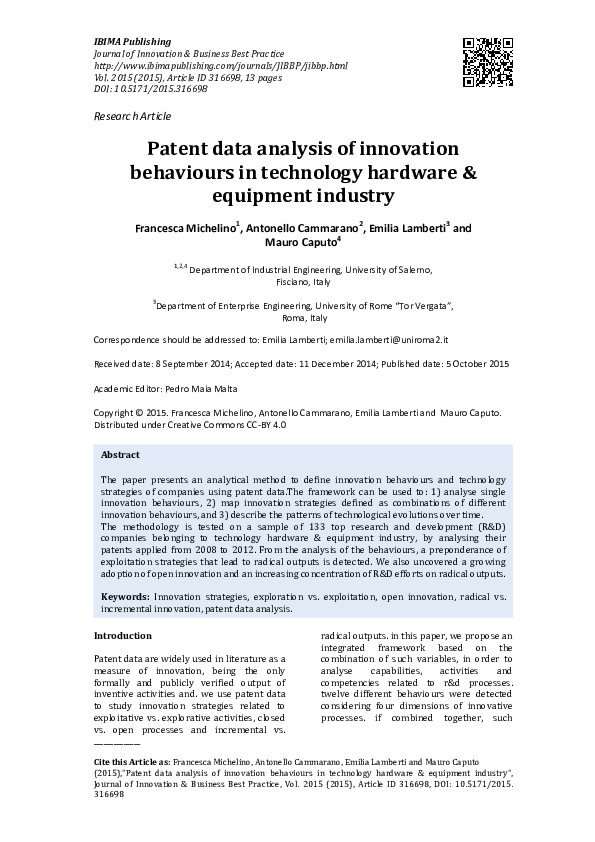 (PDF) Patent data analysis of innovation behaviours in technology ...
