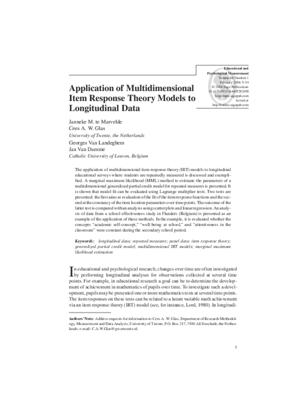 (PDF) Application of Multidimensional Item Response Theory Models to ...