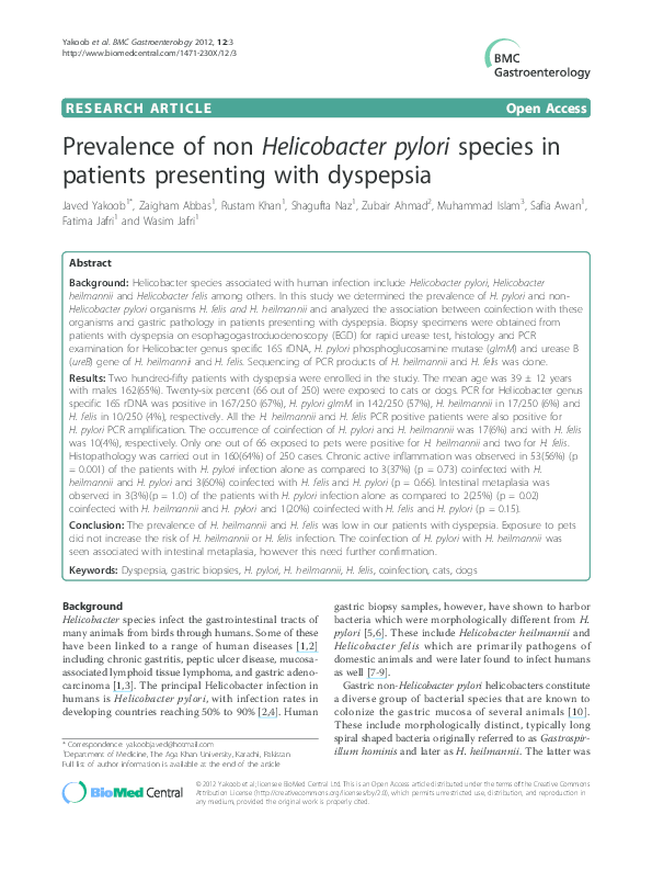 (PDF) Prevalence of non Helicobacter pylori species in patients ...