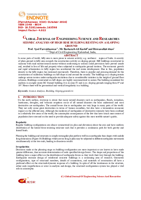 Seismic Analysis Of High Rise Building Resting On A Sloping Ground Seismic Analysis Of High Rise Building Resting On A Sloping Ground
