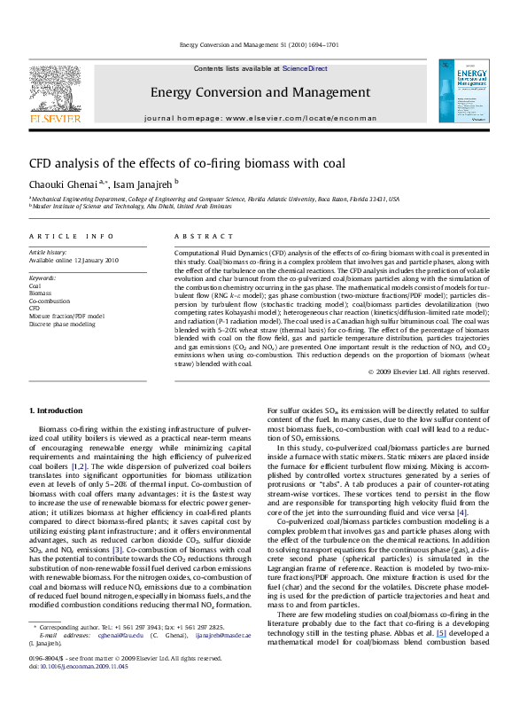 (PDF) CFD analysis of the effects of co-firing biomass with coal