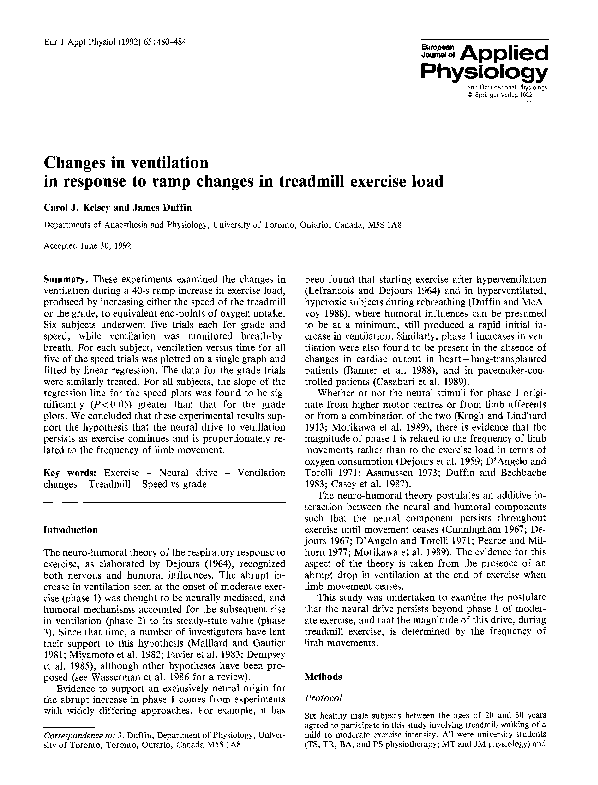(PDF) Changes in ventilation in response to ramp changes in treadmill ...