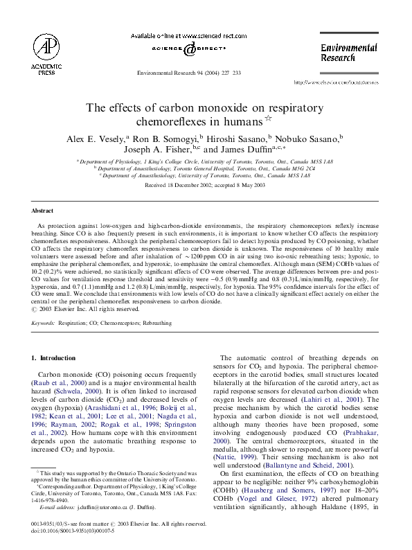 (PDF) The effects of carbon monoxide on respiratory chemoreflexes in humans