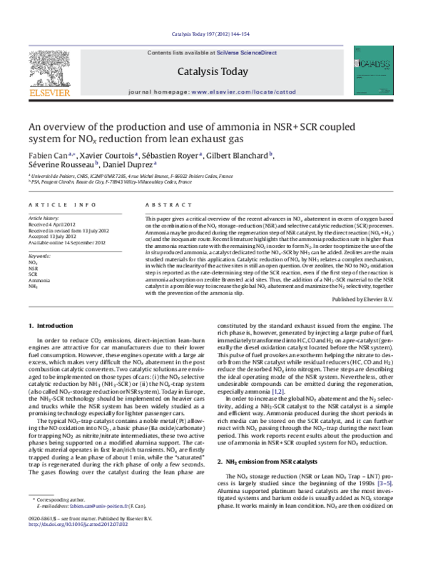 PDF) An overview of the production and use of ammonia in NSR
