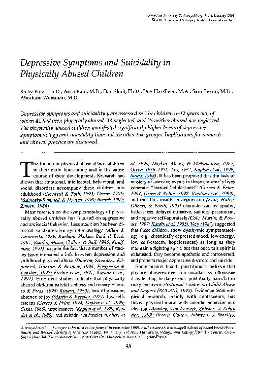 (PDF) Depressive symptoms and suicidality in physically abused children