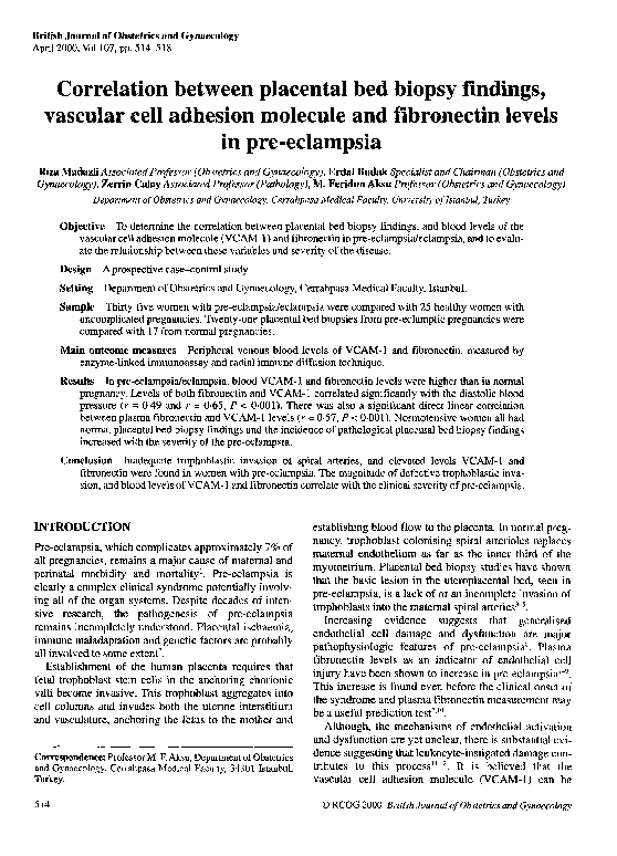 (PDF) Correlation between placental bed biopsy findings, vascular cell