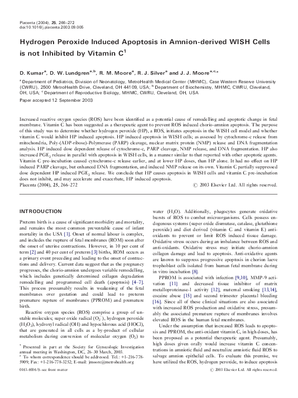 (PDF) Hydrogen peroxide induced apoptosis in amnionderived WISH cells