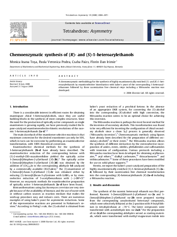 (PDF) Chemoenzymatic synthesis of ( R)- and ( S)-1-heteroarylethanols