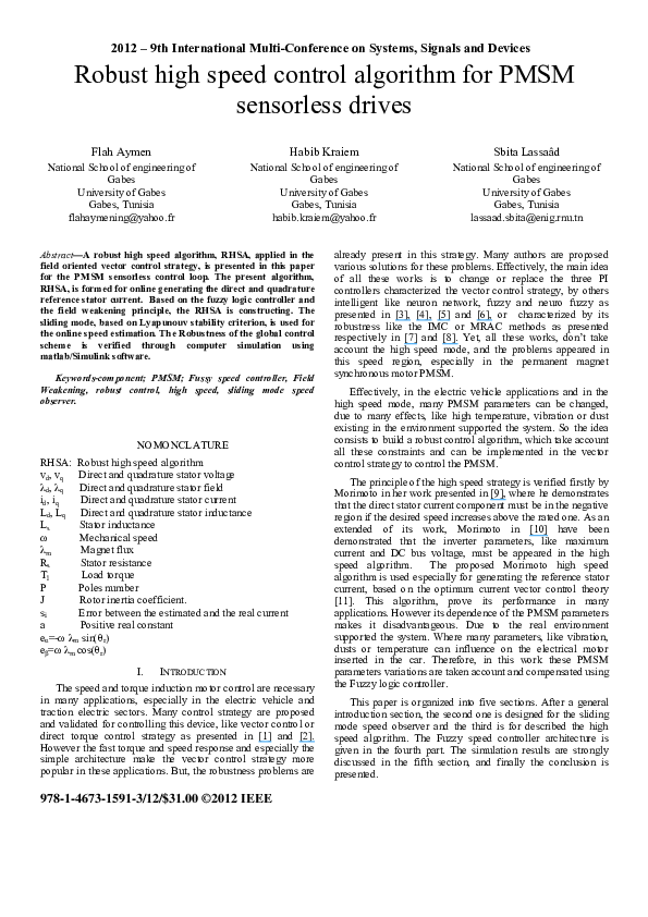(PDF) Robust high speed control algorithm for PMSM sensorless drives