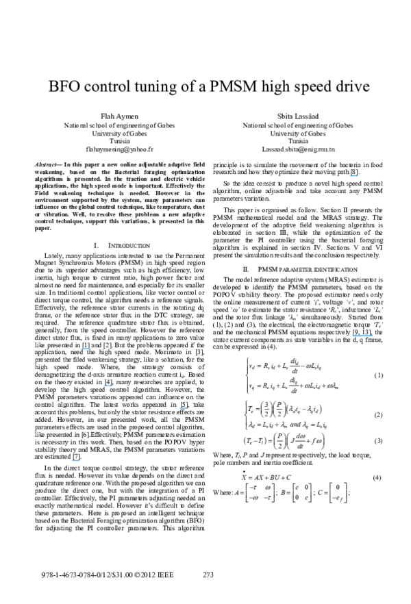 (PDF) BFO control tuning of a PMSM high speed drive