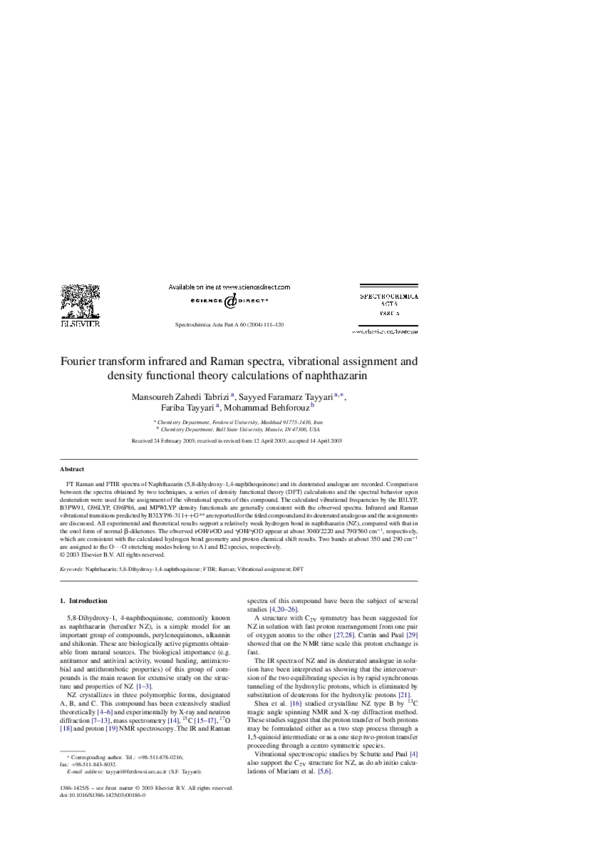 (PDF) Fourier transform infrared and Raman spectra, vibrational ...