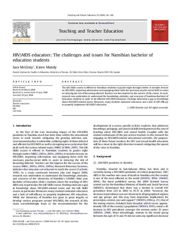 (PDF) HIV/AIDS educators: The challenges and issues for Namibian ...