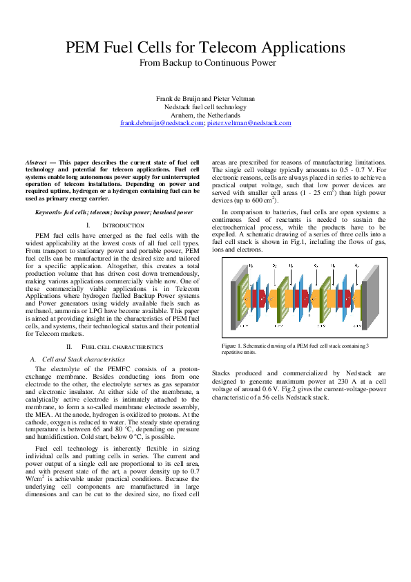 (PDF) PEM fuel cells for applications Frank de Bruijn