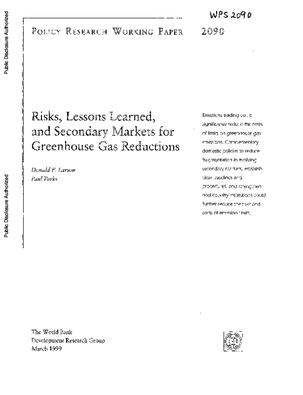 (PDF) Risks, Lessons Learned, and Secondary Markets for Greenhouse Gas ...
