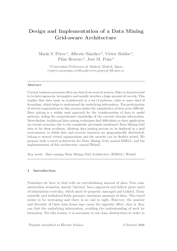 (PDF) Design and implementation of a data mining grid-aware architecture