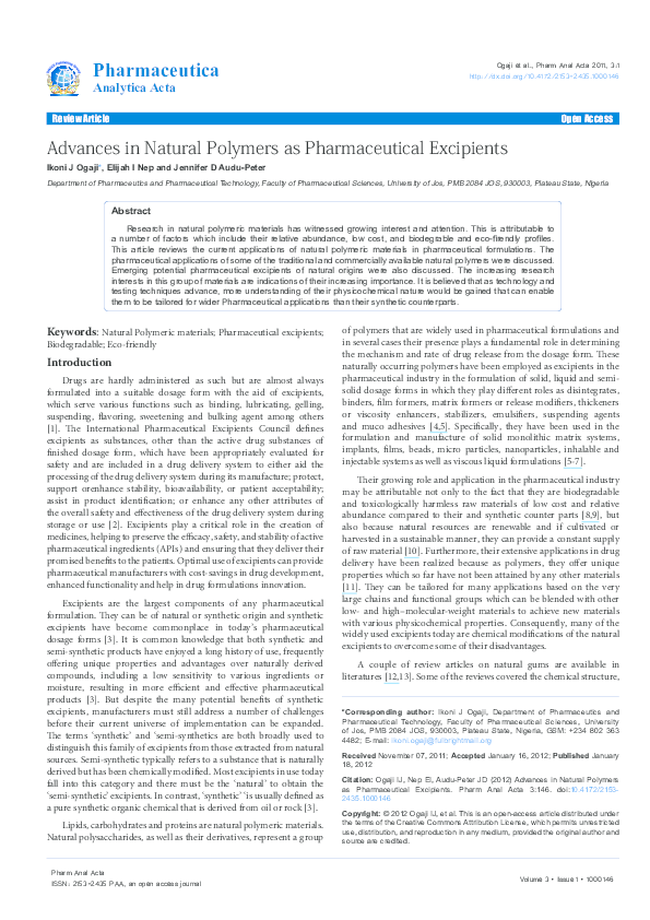 (PDF) Advances in Natural Polymers as Pharmaceutical Excipients