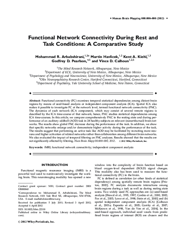 (PDF) Functional network connectivity during rest and task conditions ...
