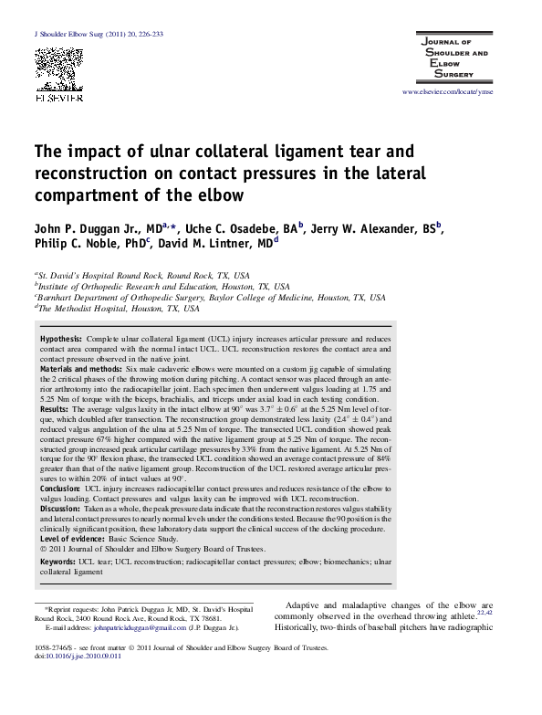 (PDF) Biomechanical Evaluation of Ulnar Collateral Ligament