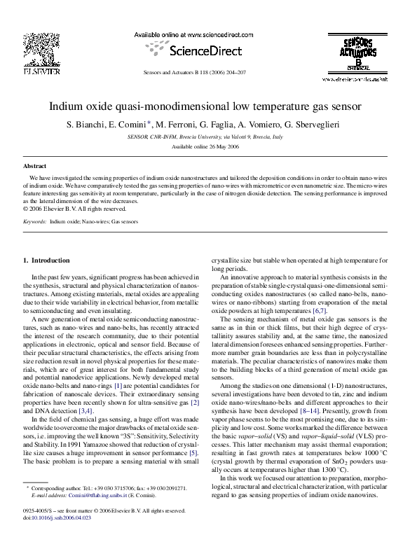 (PDF) Indium oxide quasi-monodimensional low temperature gas sensor