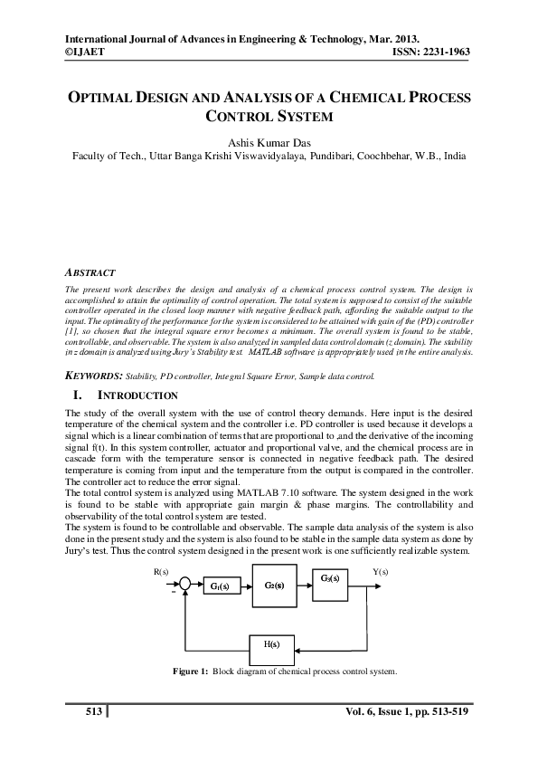 (PDF) Optimal Design and Analysis of a Chemical Process Control System