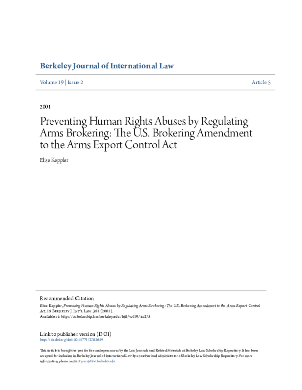 (PDF) Preventing Human Rights Abuses by Regulating Arms Brokering The