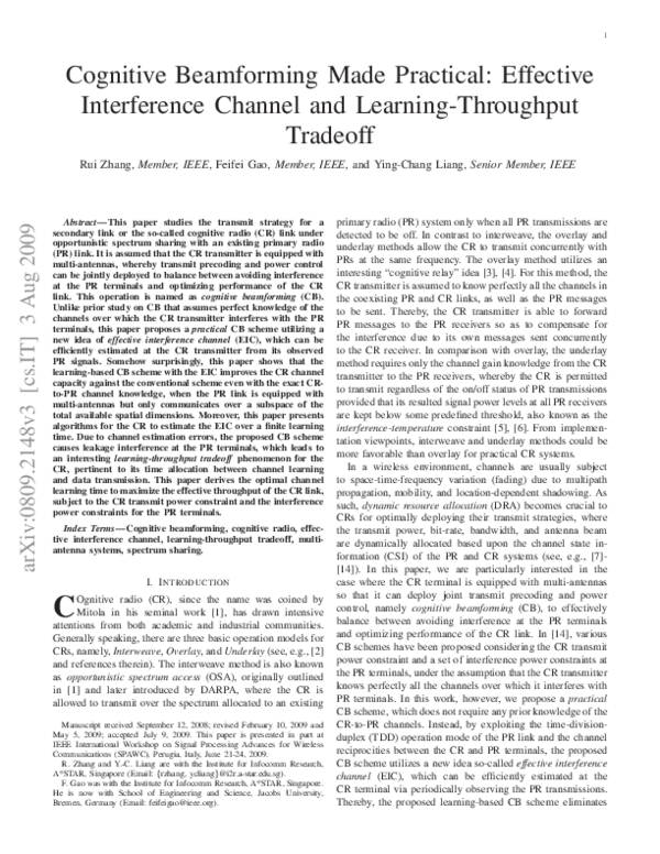 (PDF) Cognitive beamforming made practical: Effective interference ...