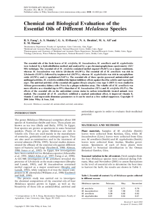 (PDF) Chemical and biological evaluation of essential oils with ...