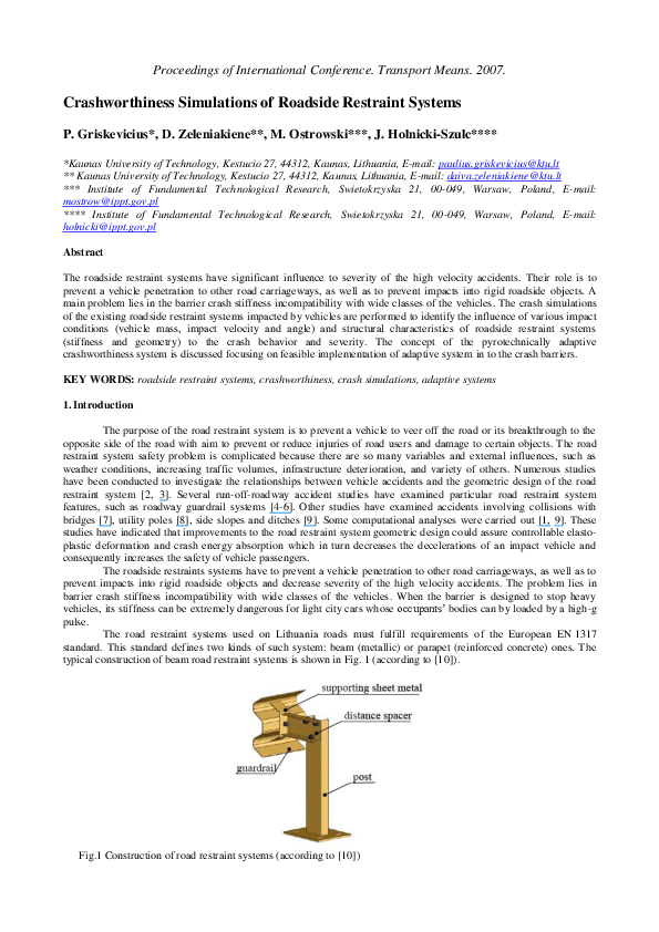 (PDF) Crashworthiness simulations of roadside restraint systems