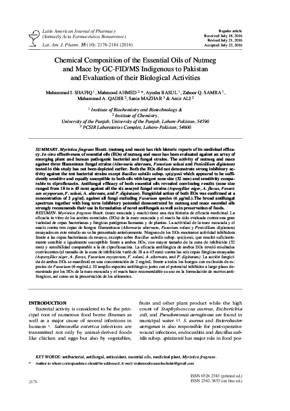 (PDF) Chemical Composition of the Essential Oils of Nutmeg and Mace by